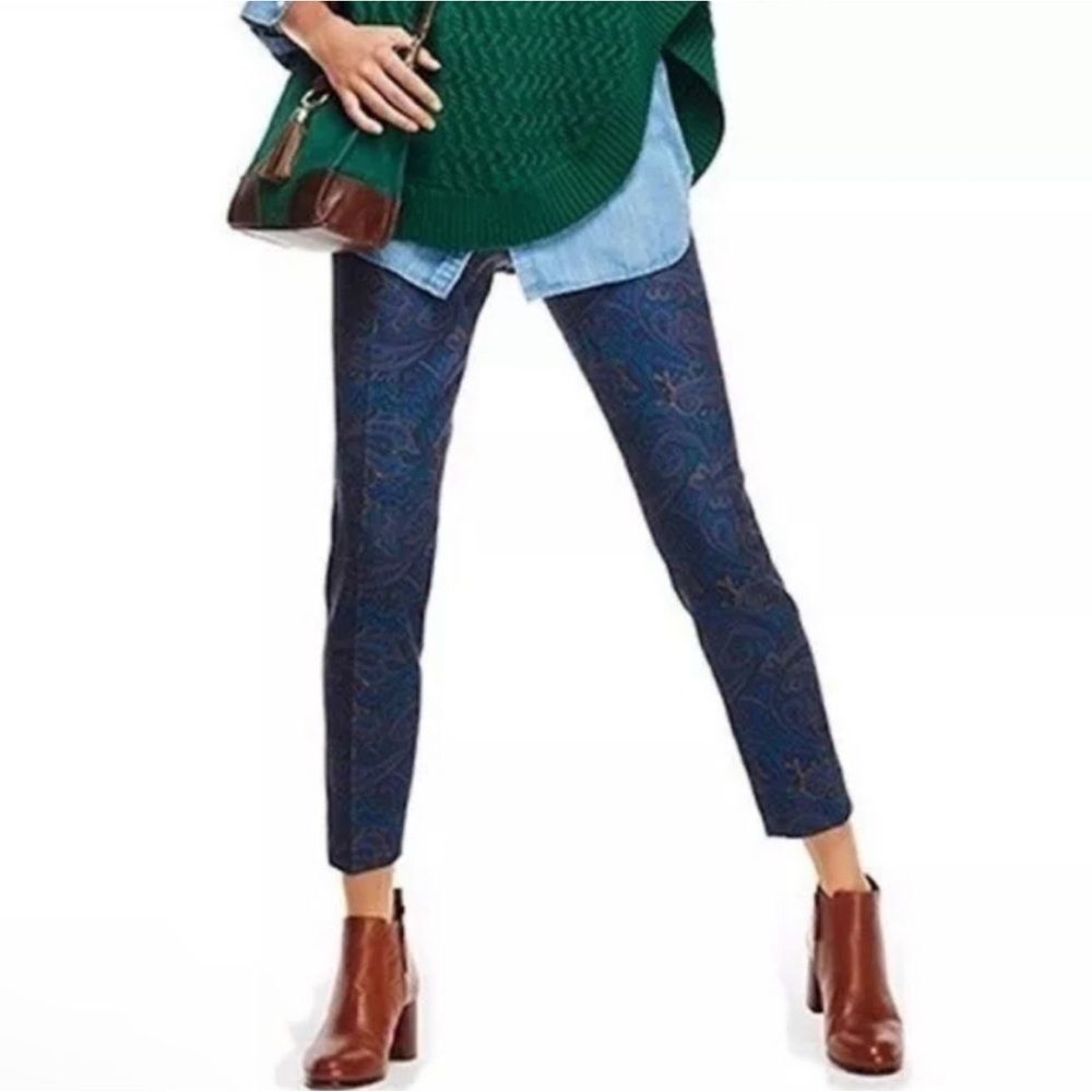 Talbots Women's Hampshire Pants Sz 10 Blue Mallard Paisley Print Straight Ankle